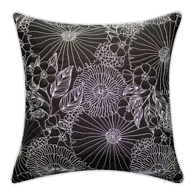 Embroidered Fine Line Floral With Welt Indoor outdoor Throw Pillow Edie home