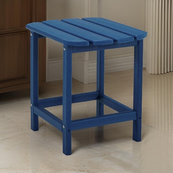 Suen 19 Inch End Table，Outdoor Blue Polyethylene Slatted Top，Steel Frame