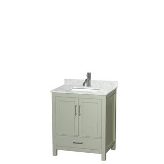 Wyndham Collection Sheffield 30 in. W x 22 in. D x 35.25 in . H Single Bath Vanity in Light Green with White Carrara Marble Top WCS141430SLGCMUNSMXX