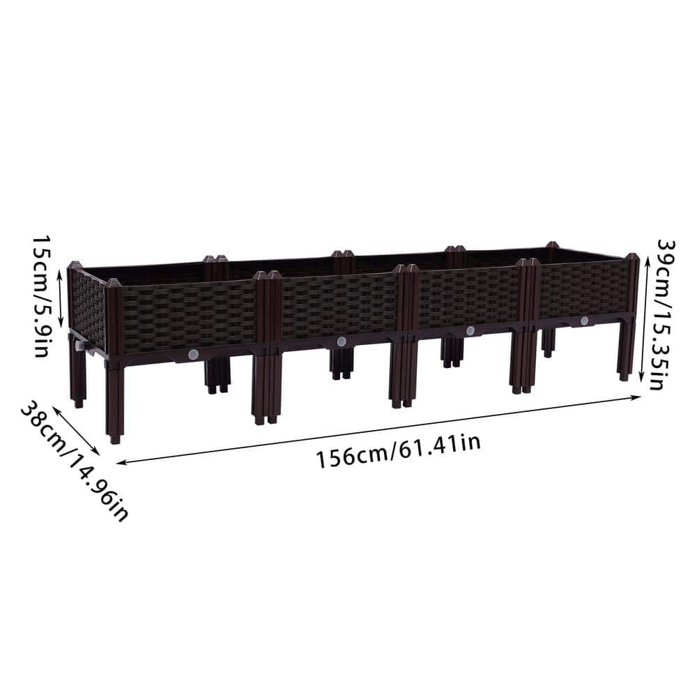 YIYIBYUS 15.35 in. x 61.41 in. Brown PP Plastic Raised Garden Beds (4-Pack) OT-ZQFLX-4531