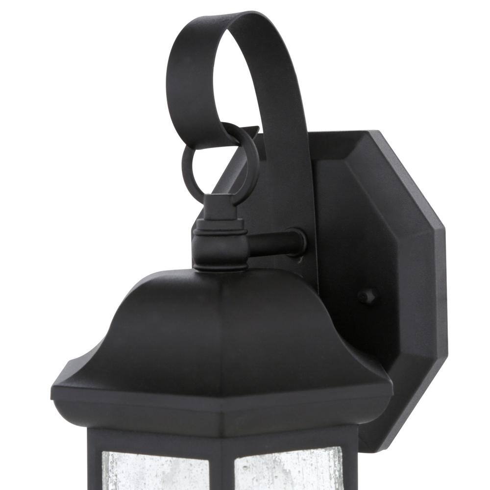 Hampton Bay 1-Light Black Outdoor Wall Light Fixture with Seeded Glass (2-Pack) KB T0784