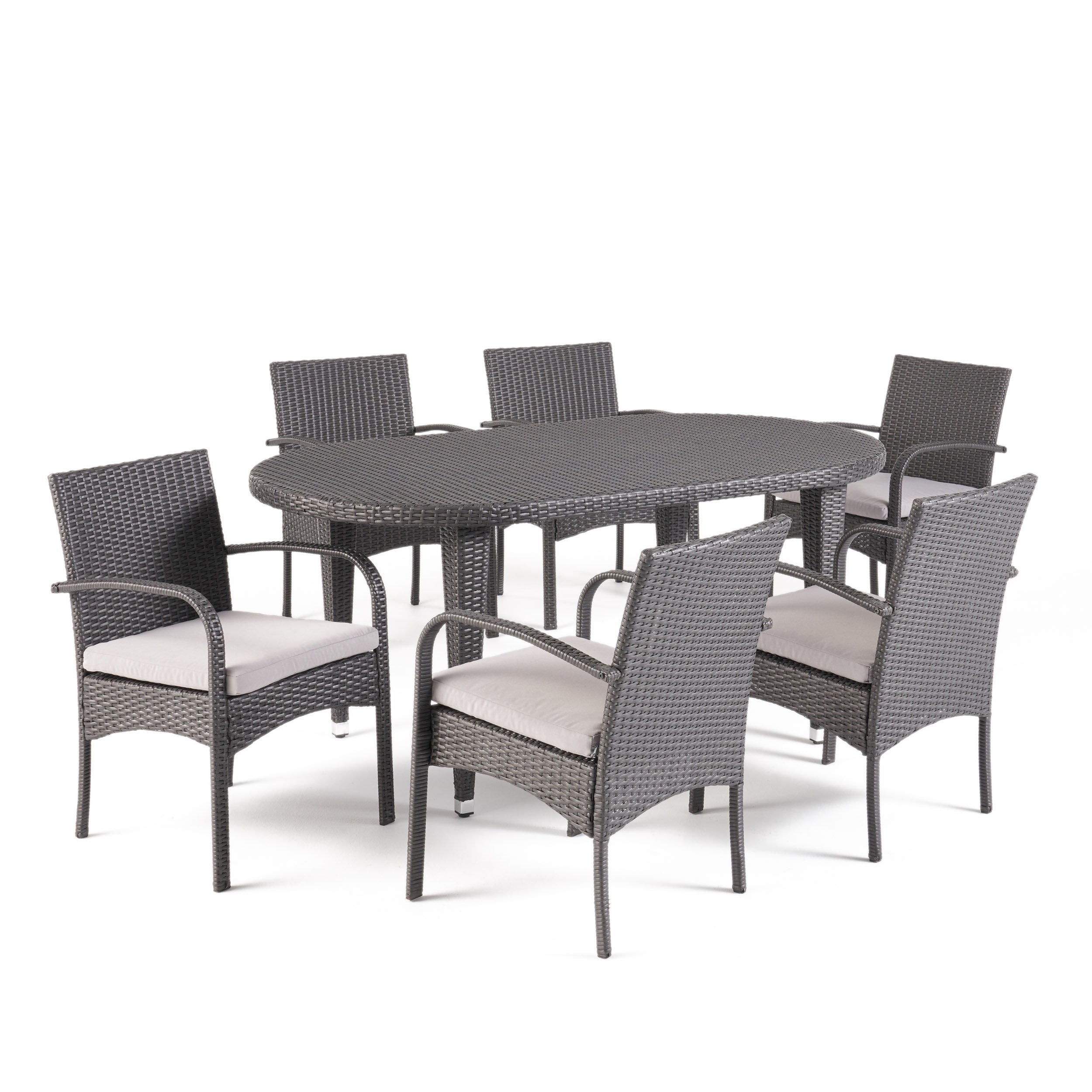 Carpenter Outdoor 7 Piece Gray Wicker Dining Set with Gray Water Resistant Cushions