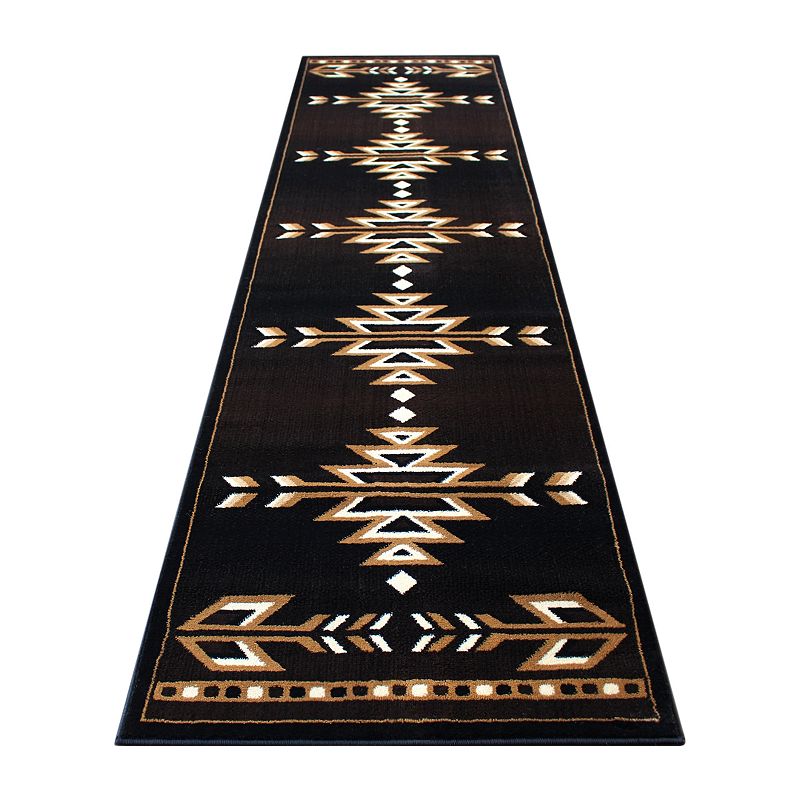 Masada Rugs Masada Rugs 3'x16' Southwest Native American Area Rug in Brown， Black， Beige and Ivory