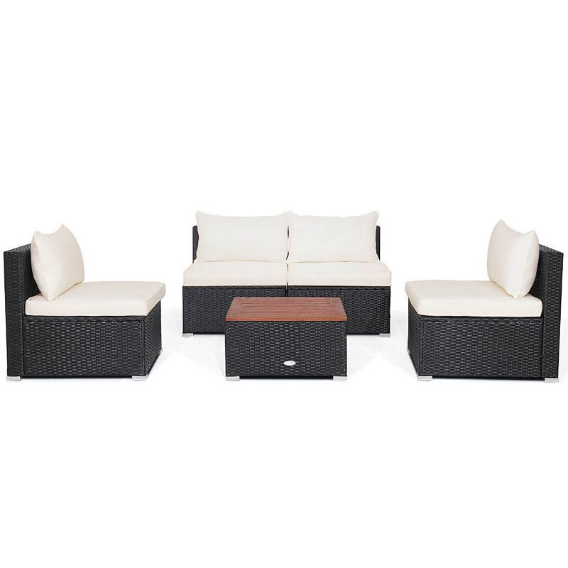 5 Pieces Outdoor Patio Furniture Set with Cushions and Coffee Table