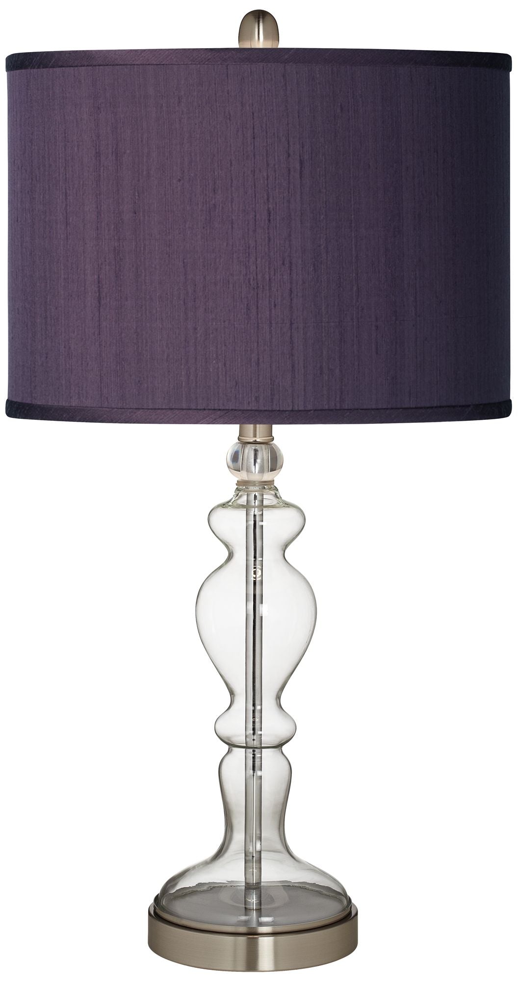 Possini Euro Design Modern Table Lamp 28" Tall Clear Glass Apothecary Eggplant Purple Faux Silk Fabric Drum Shade for Bedroom Living Room House Office