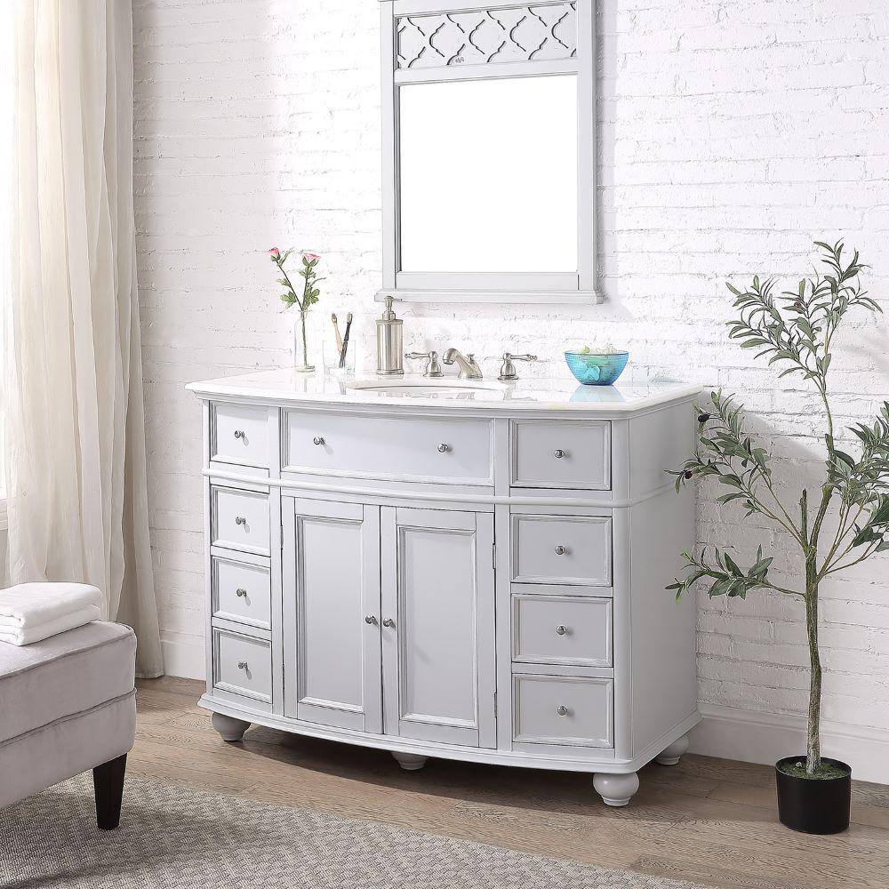 Home Decorators Collection Hampton Harbor 45 in. W x 22 in. D Bath Vanity in Dove Grey with Natural Marble Vanity Top in White BF-23148-DG