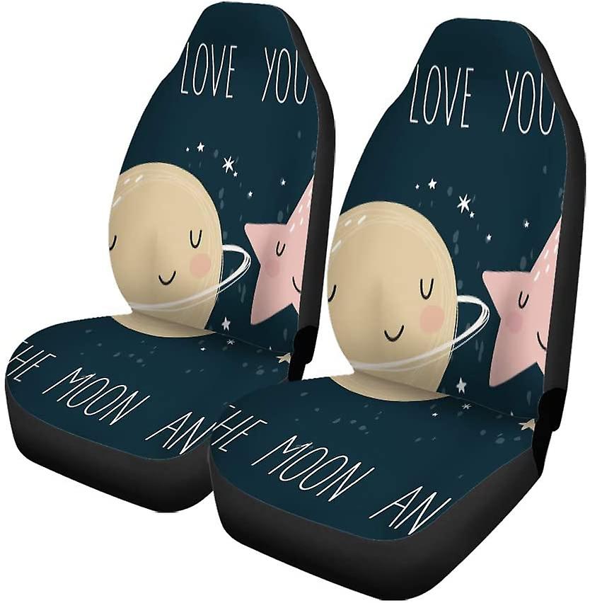 Set Of 2 Car Seat Covers Cute Cartoon Stars Comets And Planets I Love You Universal Auto Front Seats Protector Fits For Car，suv Sedan，truck