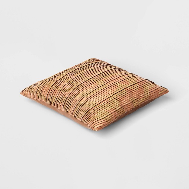 Geometric Patterned Pleated Satin With Metallic Embroidery Square Throw Pillow