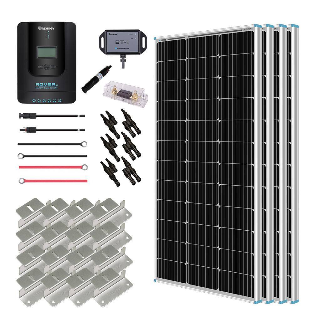 Renogy 400-Watt 12-Volt Off-Grid Solar Premium Kit w 4-Piece 100W Monocrystalline Panel and 40A MPPT Rover Charge Controller PREMIUM400DR40