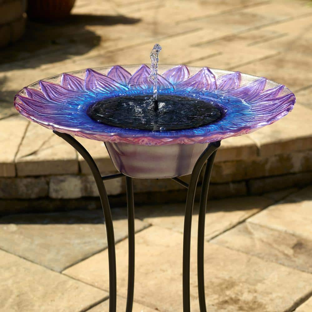 Smart Solar Bell Flower Glass Solar Birdbath 20223R01