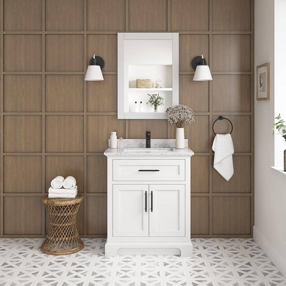 Home Decorators Collection Doveton 36 in. W x 19 in. D x 34.50 in. H Freestanding Vanity in White with White Engineered Stone Top Doveton 36W