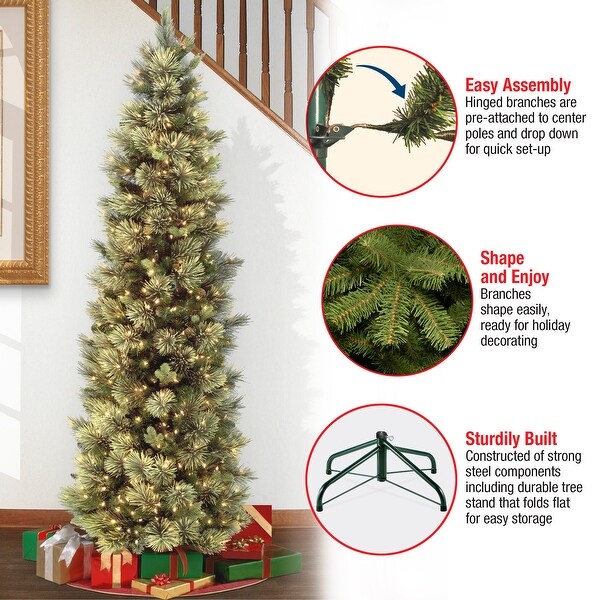 National Tree Company 9 ft. Carolina Pine Slim Tree with Clear Lights