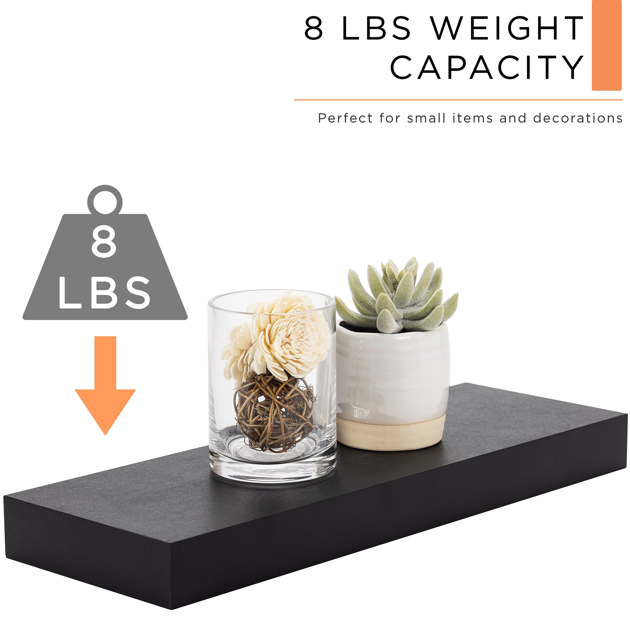 Sorbus 1.5 in x 16.25 in Black Floating Shelf Set 2 Pack