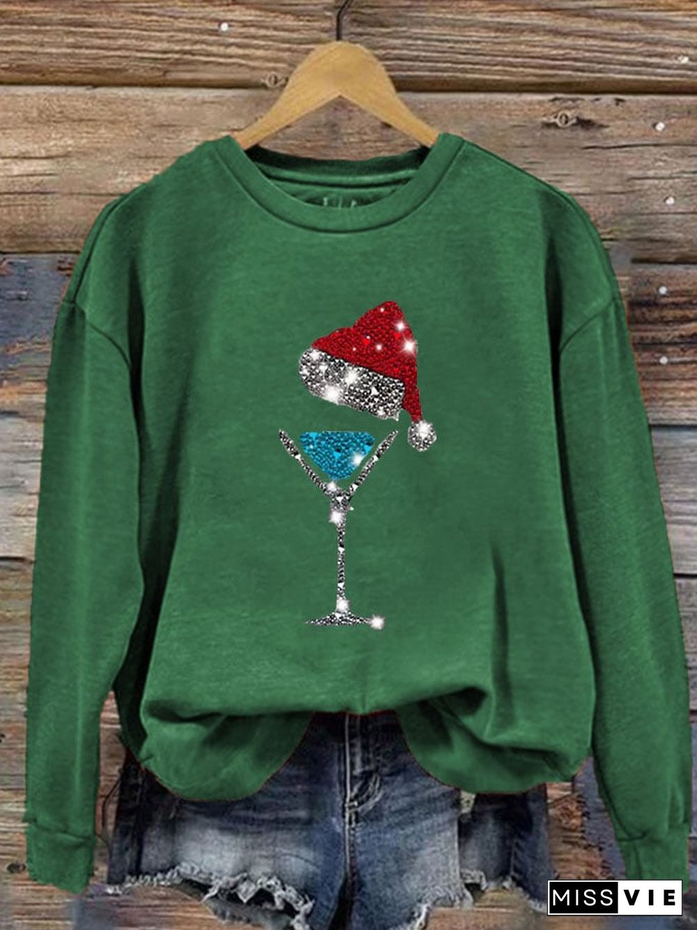 Women's Hat Wine Christmas Print Sweatshirt