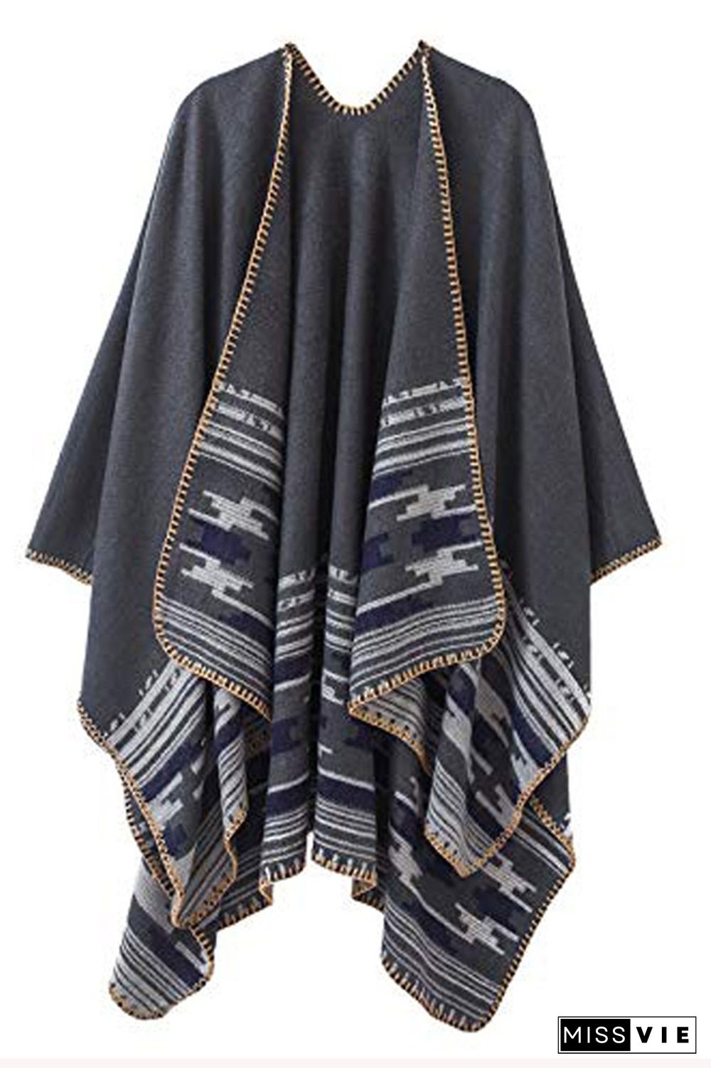 Colorblock Contrast Front Open Plaid Cape Cover Up