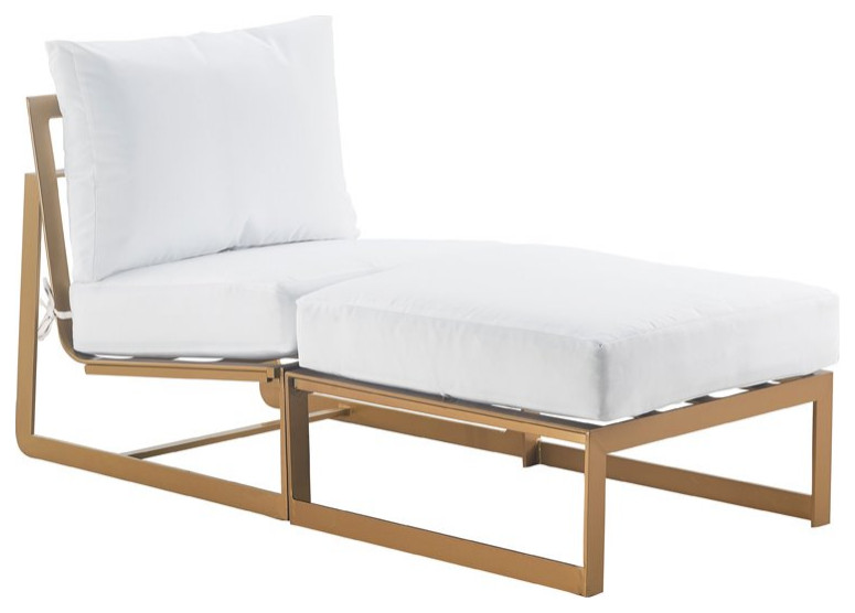 Elle Decor Mirabelle Outdoor Armless Lounge Chair in White and French Gold   Contemporary   Outdoor Lounge Chairs   by Homesquare  Houzz