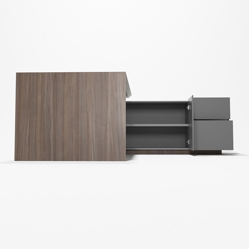 ARMANDO Executive Desk 220cm Right Return - Hazelnut & Grey