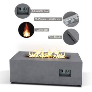 KANTE 42 in. L Rectangular Eco-Friendly ConcreteMetal Outdoor Propane Gas Modern Smokeless Fire Pit Table with Cover CT-GFP-R01-81921