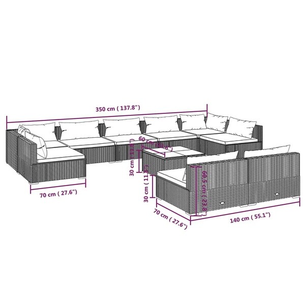 10 Piece Patio Lounge Set with Cushions Black Poly Rattan - Overstock - 36365058