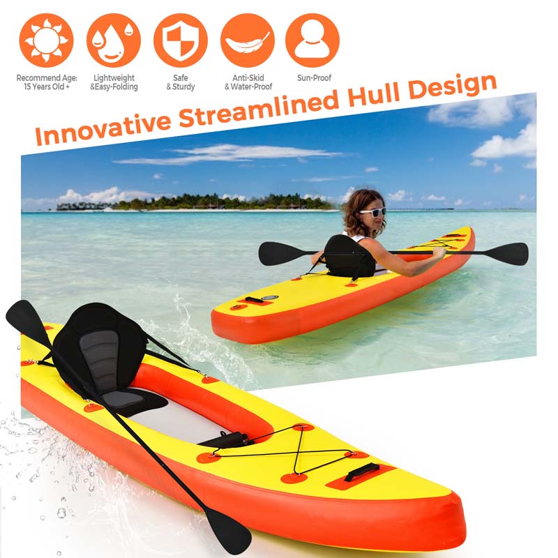 11FT Inflatable Kayak Canoe Boat Raft with Adjustable Aluminum Oars, Portable Recreational Rowboat Set