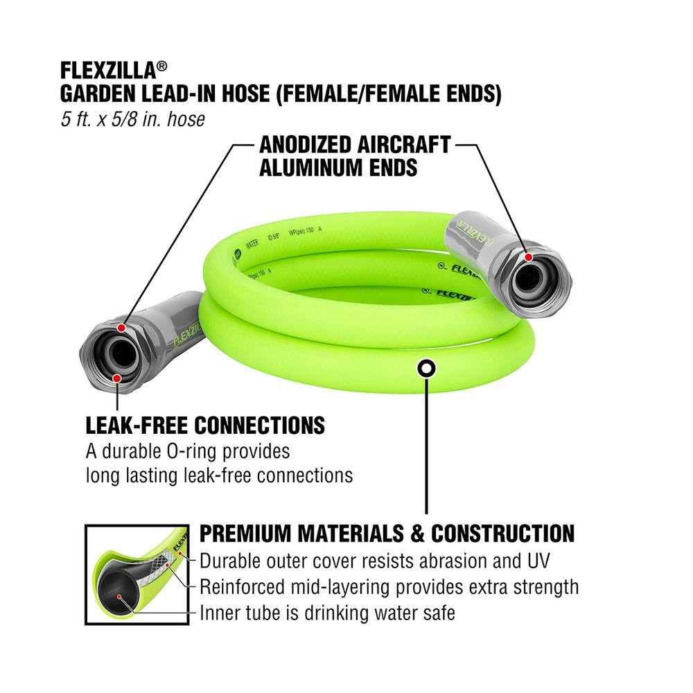 Flexzilla 58 in. x 5 ft. FemaleFemale Lead-in Garden Hose 34 in. - 11 12 GHT Fittings HFZG505YWLI-E