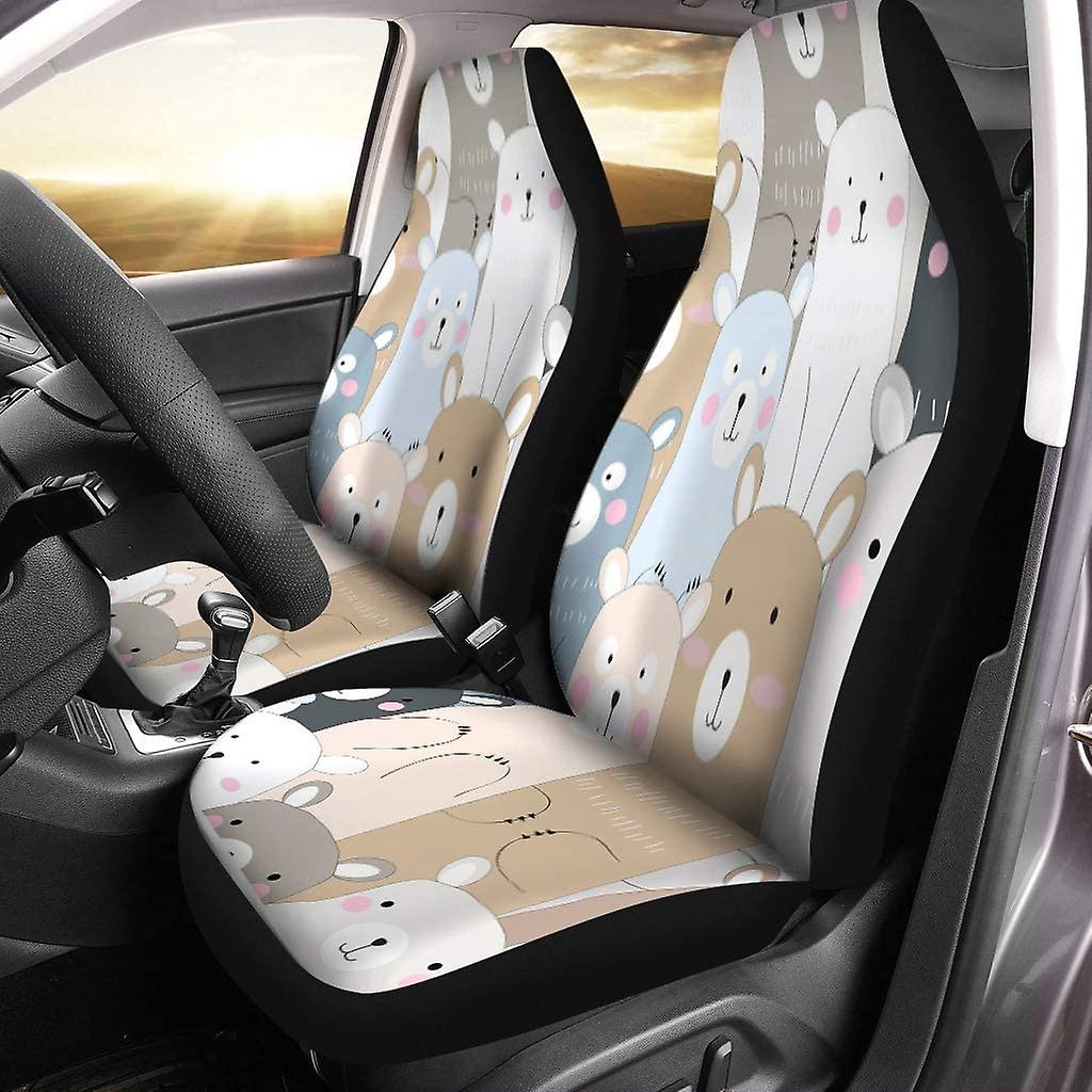 Set Of 2 Car Seat Covers Vintage Cute Lovely Blue Grey Pastel Baby Bear Universal Auto Front Seats Protector Fits For Car，suv Sedan，truck