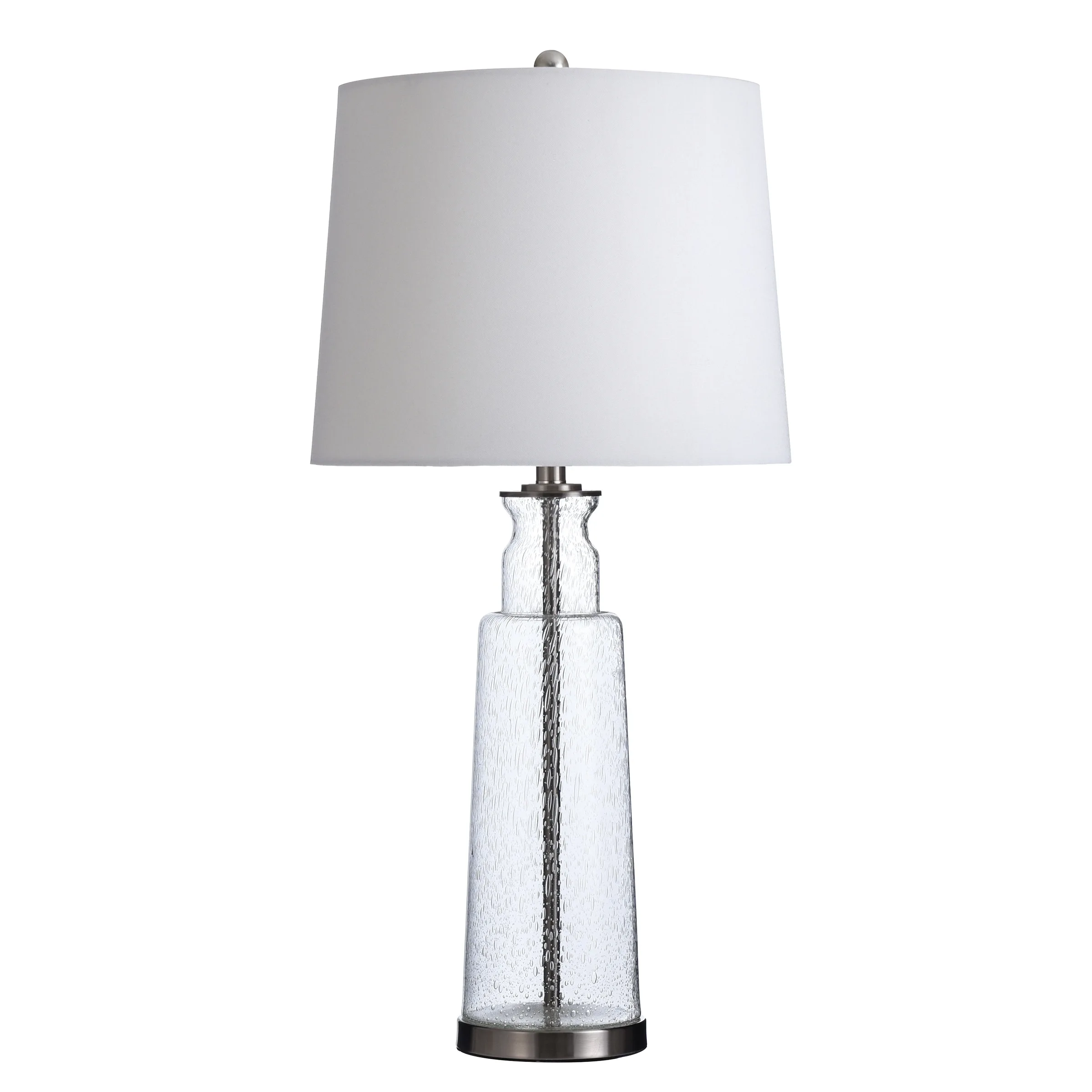 StyleCraft Clear Seeded With Brass Steel Table Lamp - White Hardback Fabric Shade