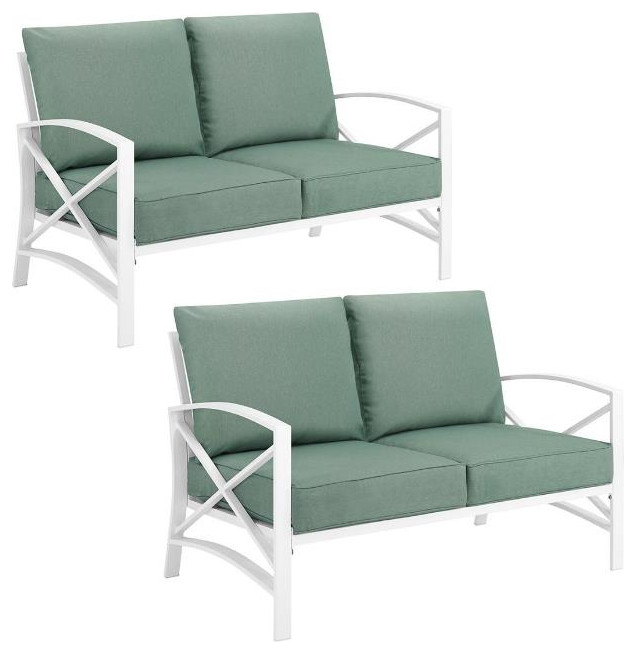 Home Square 2 Piece Metal Patio Loveseat Set in Mist and White   Contemporary   Outdoor Loveseats   by Homesquare  Houzz