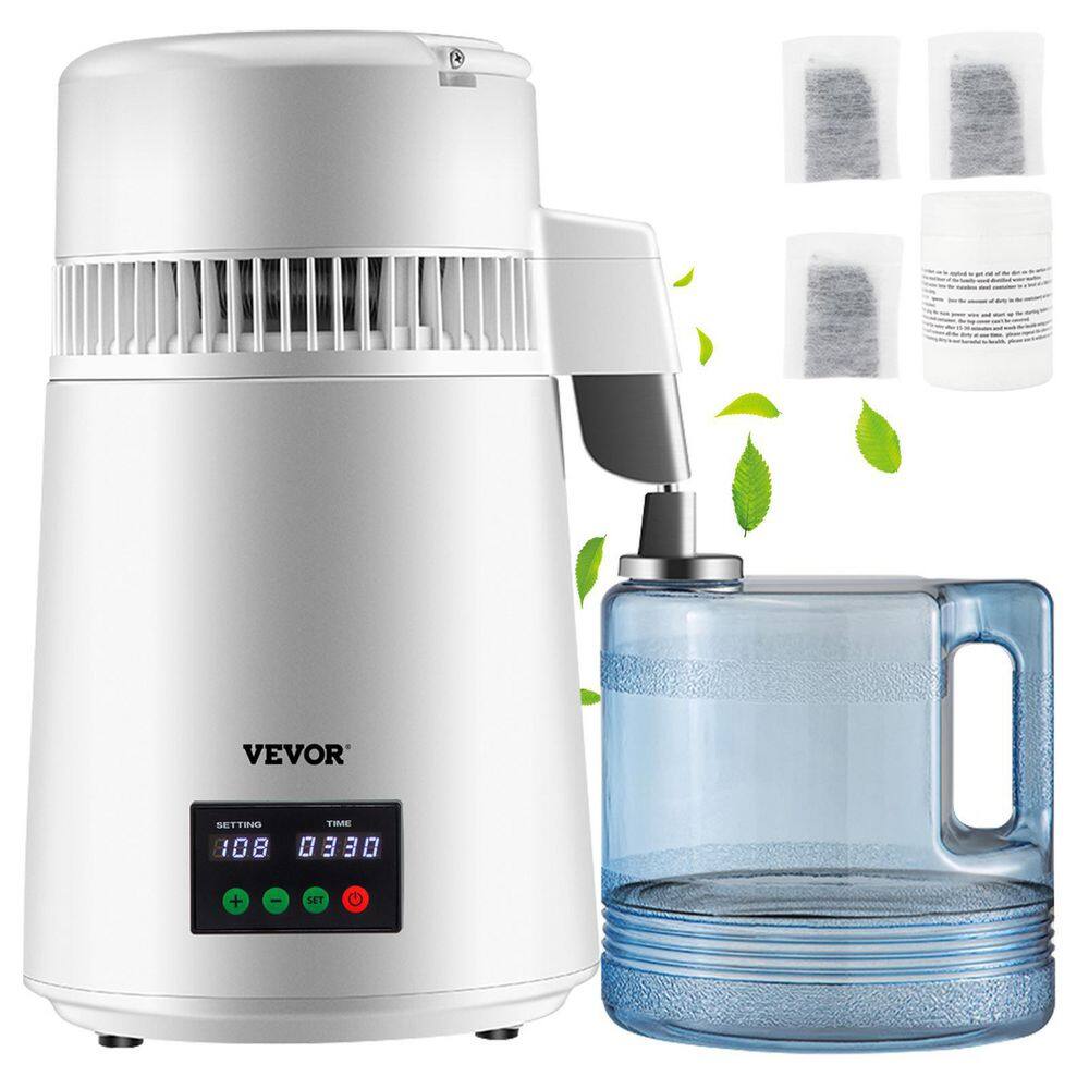 VEVOR 1.1Gal. Water Distiller 0.3 Gal.H Distilled Water Maker Machine 750W 0-99H Timing Setting Temp Display Distiller White D1LH4L1LH110VVSKZV1