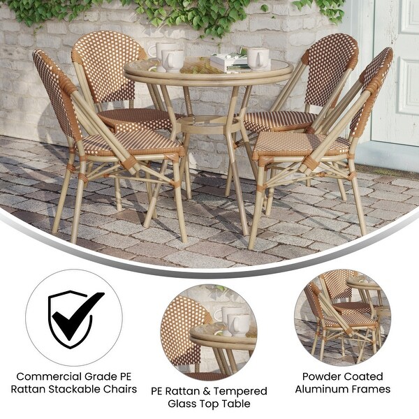 Indoor/Outdoor Commercial Bistro Set with Table and Four Chairs