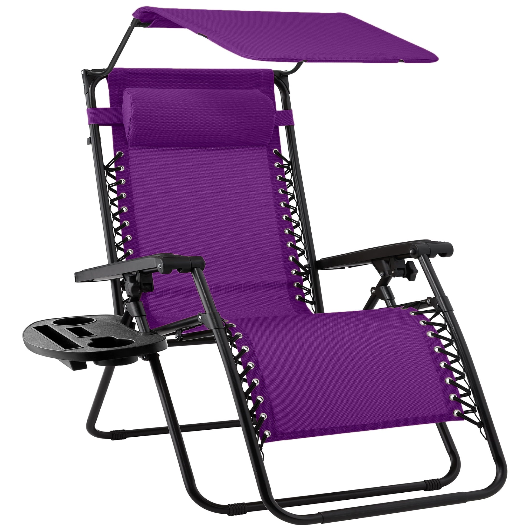 Best Choice Products Folding Zero Gravity Recliner Patio Lounge Chair w/ Canopy Shade, Headrest, Tray - Amethyst Purple