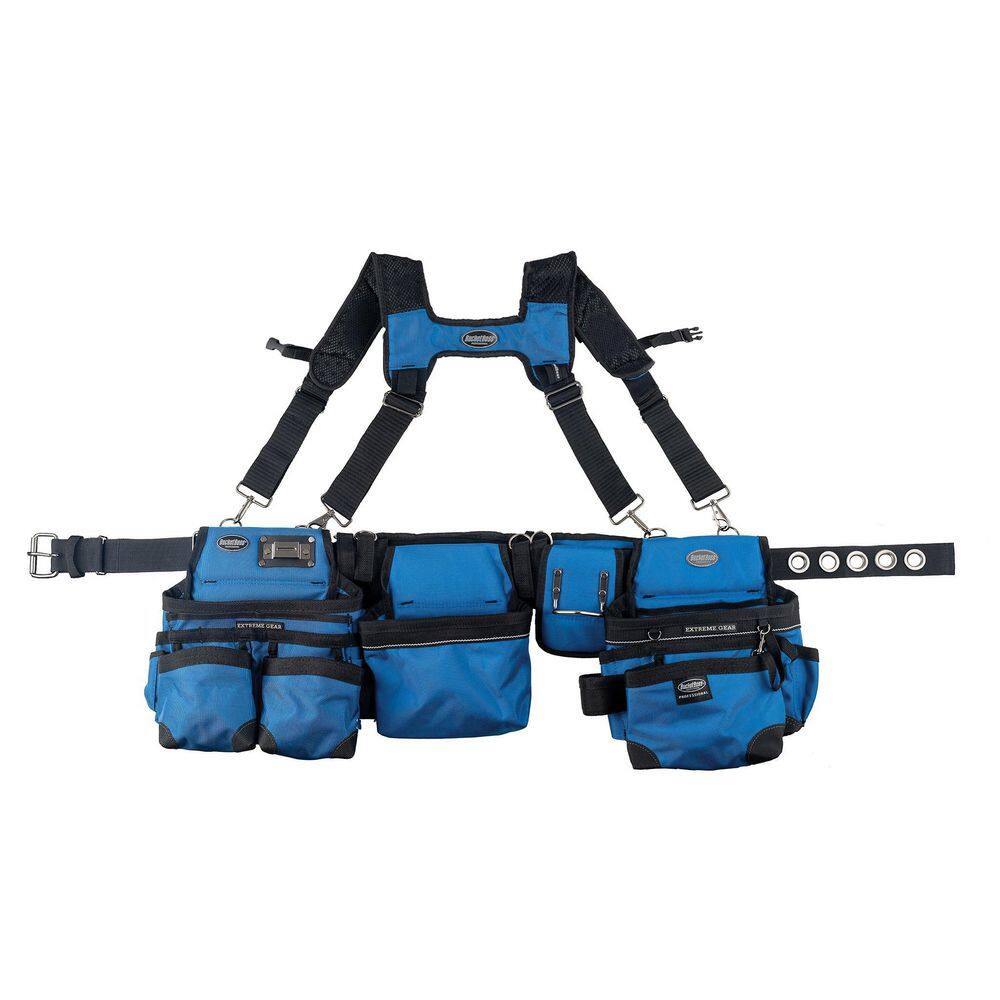 BUCKET BOSS 3-Bag Framer's Suspension Rig Work Tool Belt with Suspenders in Royal Blue 55185-RB