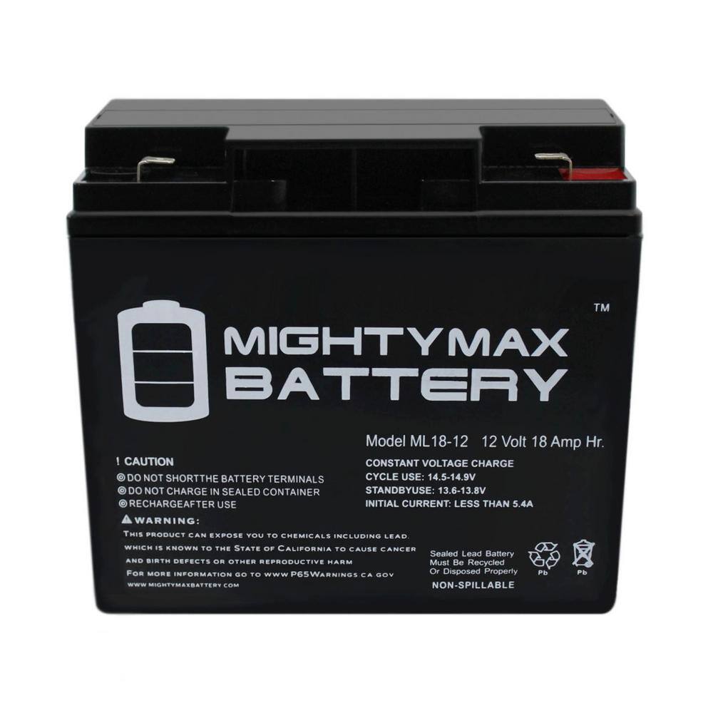 MIGHTY MAX BATTERY 12-Volt 18 Ah F2 Terminal Rechargeable Sealed Lead Acid (SLA) Battery ML18-12F2