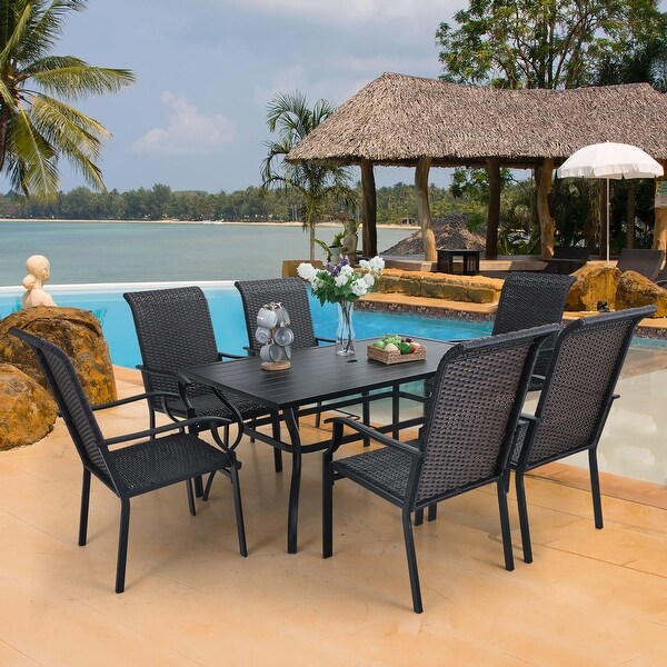 MAISON ARTS Outdoor 7piece Metal and Faux Rattan Dining Set