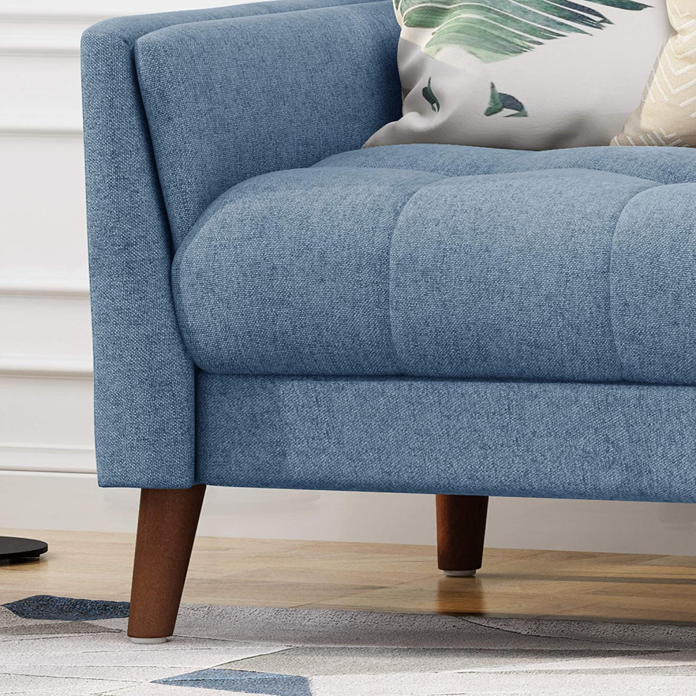 Mid Century Modern Loveseat  Unique Geometric Shape With Deep Tufting  Blue   Midcentury   Loveseats   by Decor Love  Houzz