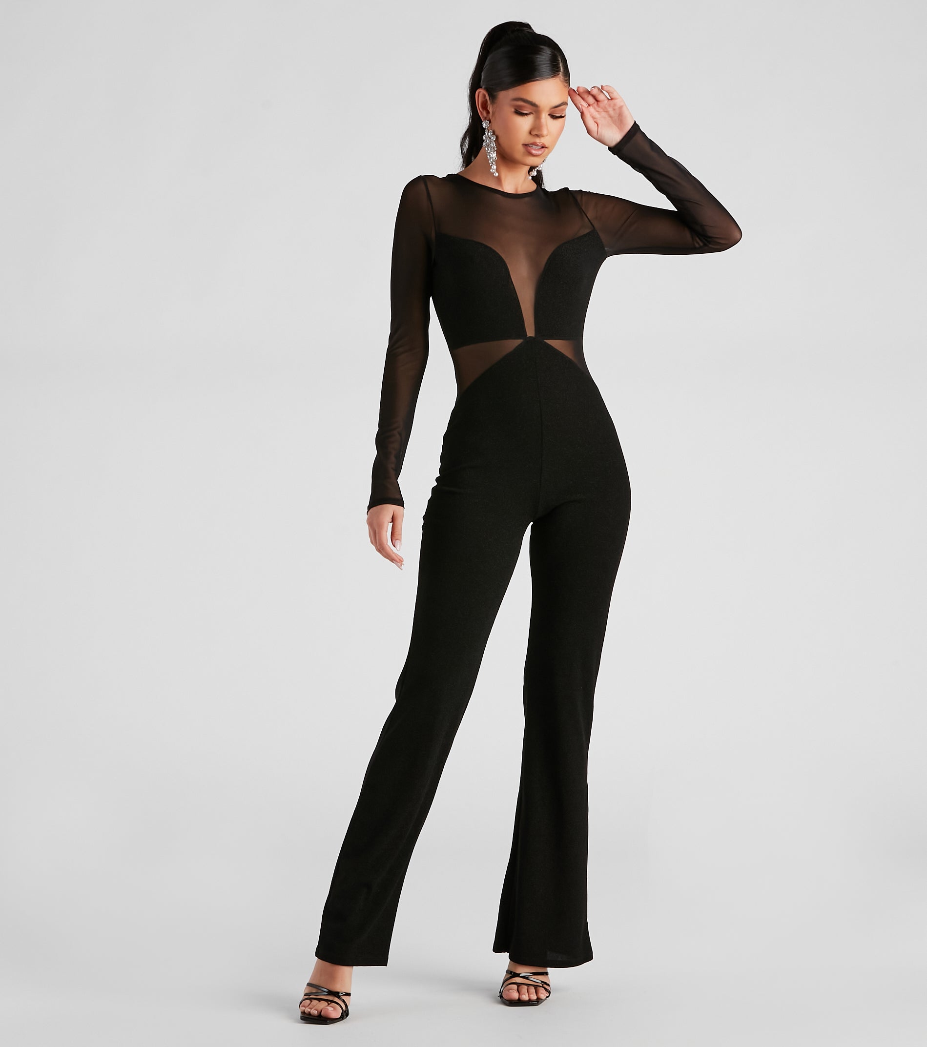 Stole The Night Glitter Mesh Jumpsuit