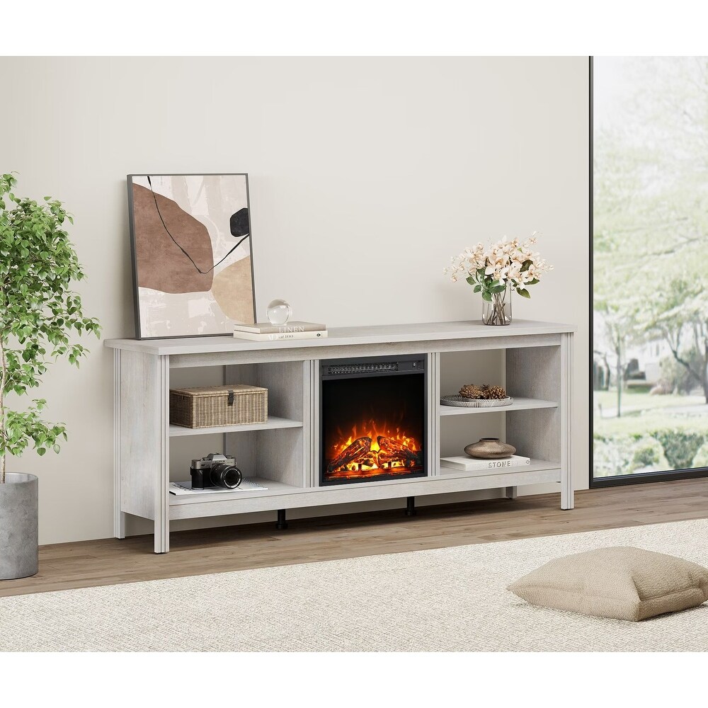 Wood Fireplace TV Stand for 75 Inch TV Entertainment Center  70 Inch