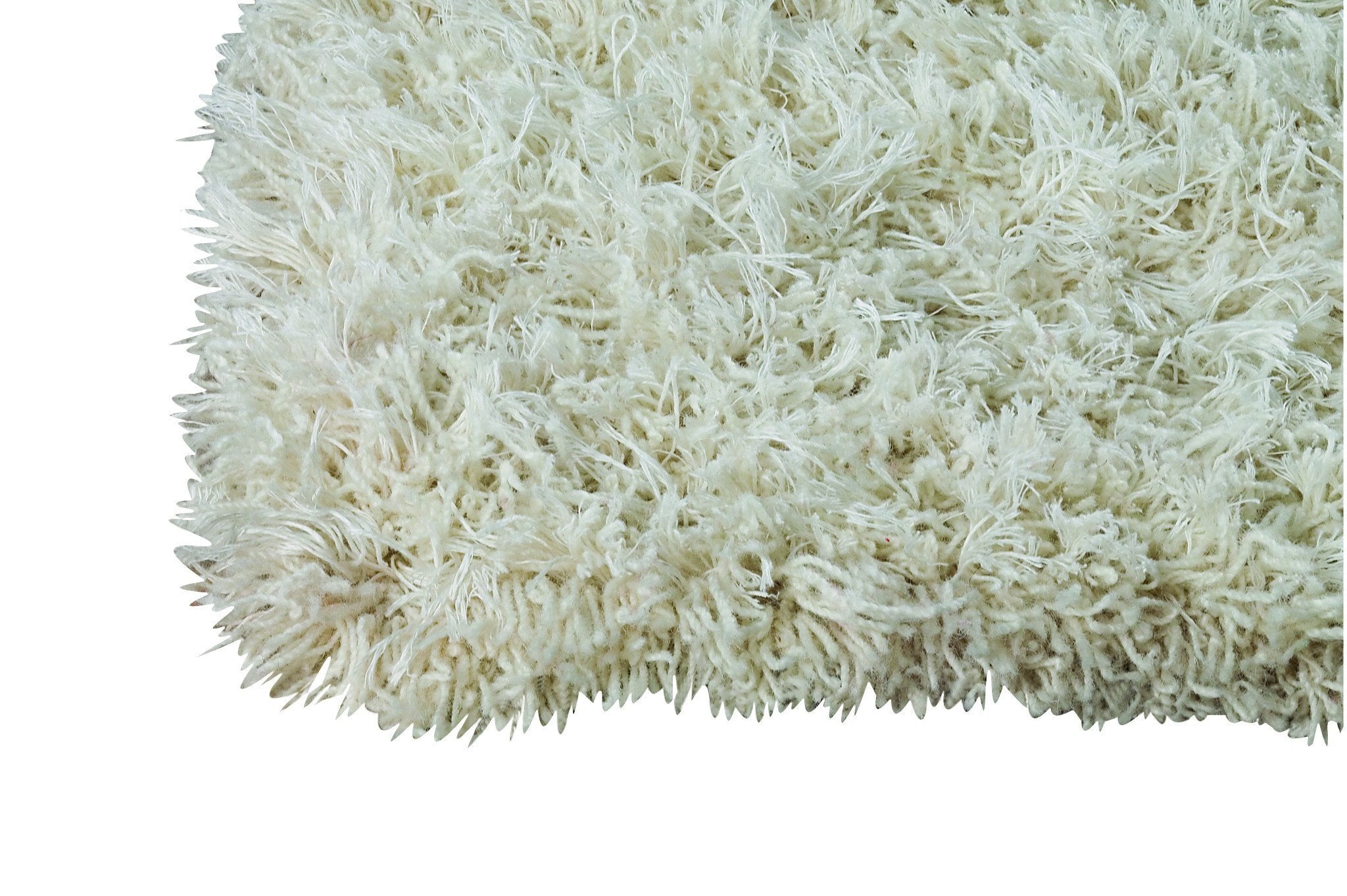 Tokyo Collection Hand Knotted Shaggy Wool and Linen Area Rug in White