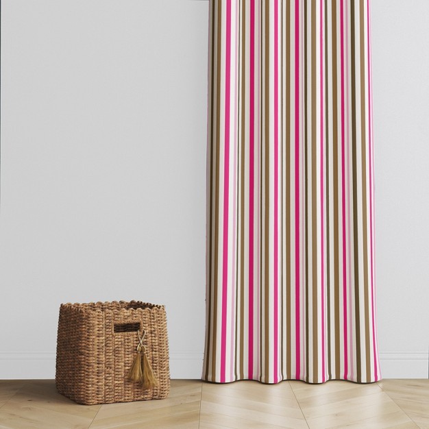 Bacati Mod Stripes Pink Beige Brown Cotton Printed Single Window Curtain Panel