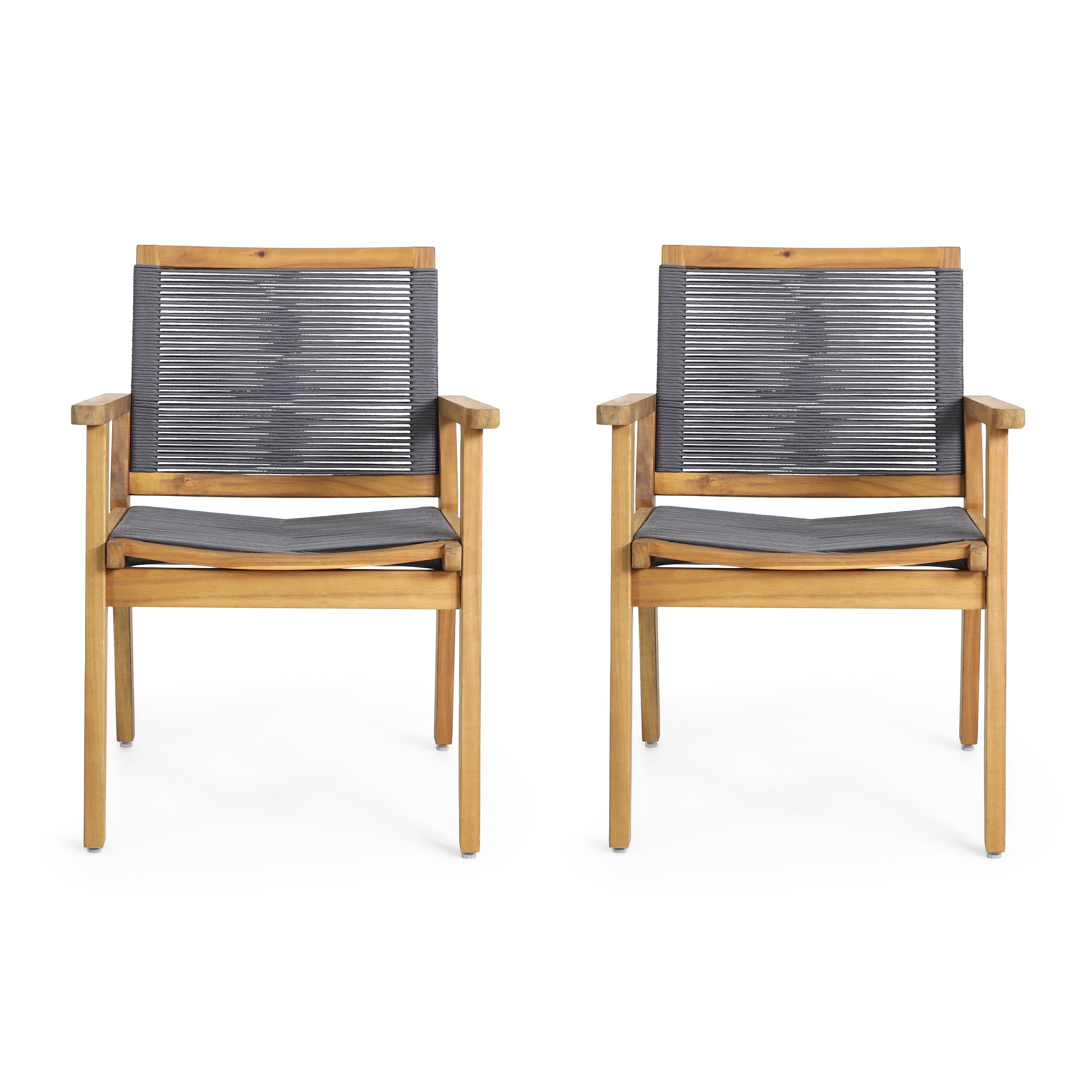 Jasiel Outdoor Acacia Wood Dining Chair with Rope Seating (Set of 2)