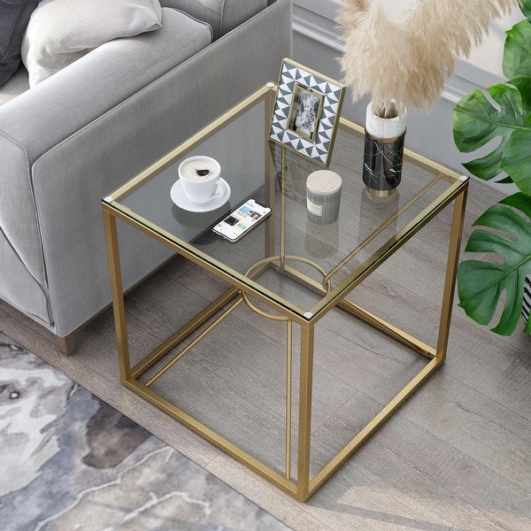 Furniture of America Taylan Gold Coated Steel and Glass Side Table