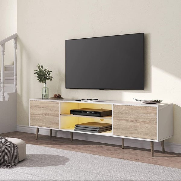 TV Stand for 60 inch TV Entertainment Center，White and Oak-53 inch