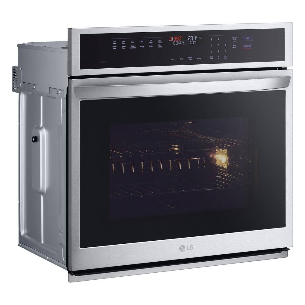 LG 4.7 cu. ft. 29.75 W Smart Single Electric Wall Oven with True Convection InstaView Air Fry Steam in Stainless Steel WSEP4727F