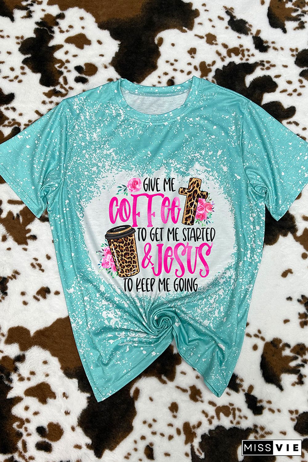 Give Me Coffee & Jesus Leopard Bleached Graphic Tee