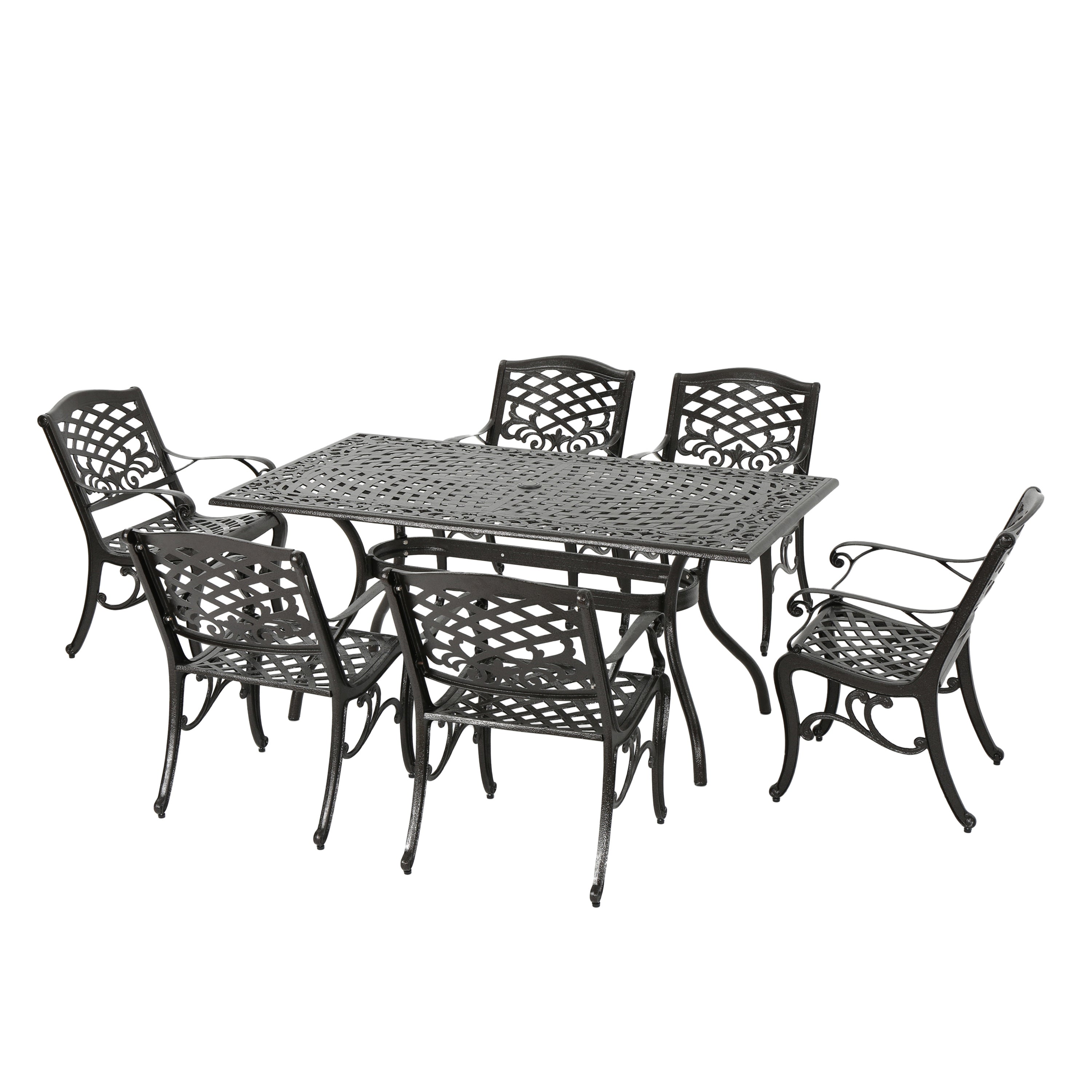 Odena Outdoor 7-piece Cast Aluminum Rectangle Bronze Dining Set