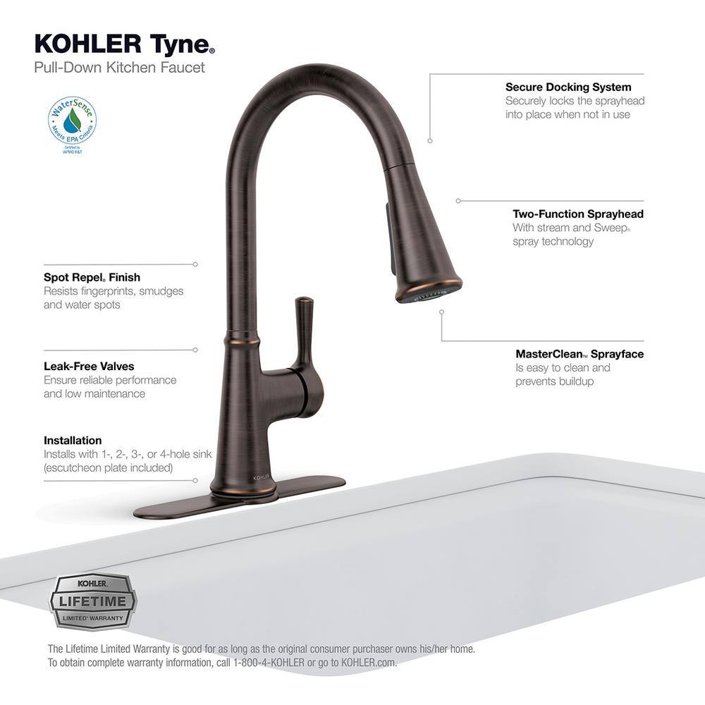 KOHLER Tyne Single-Handle Pull-Down Sprayer Kitchen Faucet in Oil-Rubbed Bronze K-R21415-2BZ