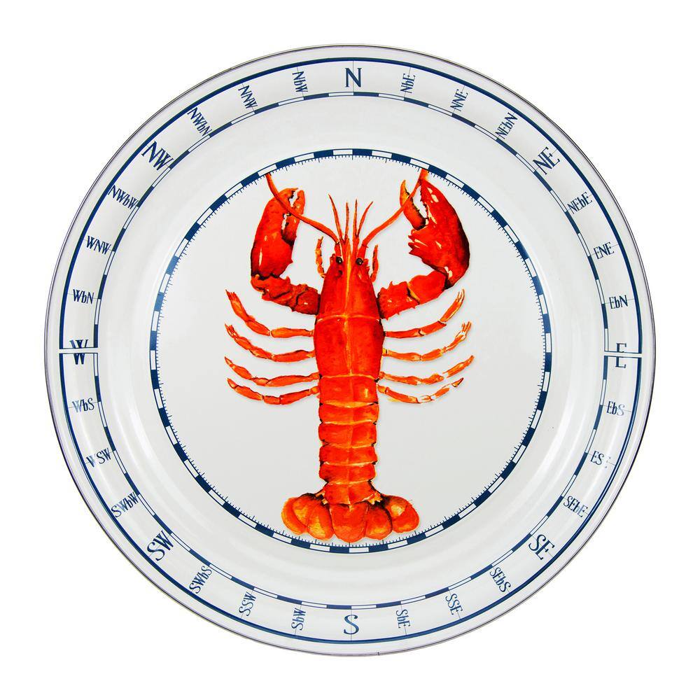 Golden Rabbit 20 in. Lobster Enamelware Round Serving Tray LS01