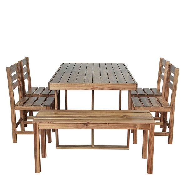 6Piece Patio Outdoor Acacia Wood Table and Chair Set With Bench