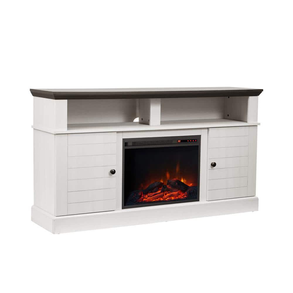 Teamson Home Eliana 60 in Electric Fireplace TV Stand Console with 23 in Insert and Remote Control in Dark Oak and White