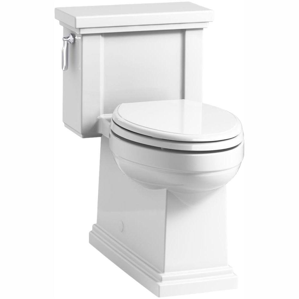 KOHLER Tresham 1-Piece 1.28 GPF Single Flush Elongated Toilet with AquaPiston Flush Technology in White Seat Included K-3981-0